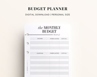 PRINTABLE PERSONAL Budget Planner Printable, Financial Planner Insert Printable, Personal Size Finance Planner Printable, Monthly Budget