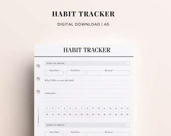 PRINTABLE A5 Habit Tracker Printable, A5 Planner Printables, Printable Goal Planner, Printable Habit Planner, A5 Printable Planner Inserts