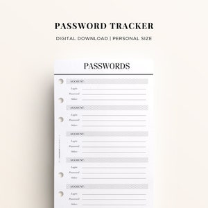 PRINTABLE PERSONAL Password Keeper Personal Size, Password Log / Tracker, Printable Kikki K Medium Inserts, Printable Personal Planner Pages image 1