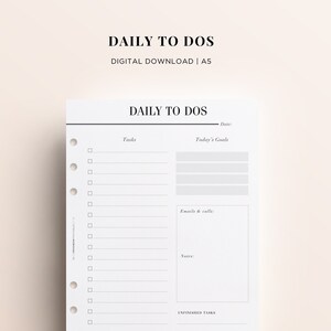 PRINTABLE A5 Daily To Do List, A5 Daily Planner, Printable Planner Daily, Printable Daily Insert, Day On One Page, DO1P A5 Insert Printable