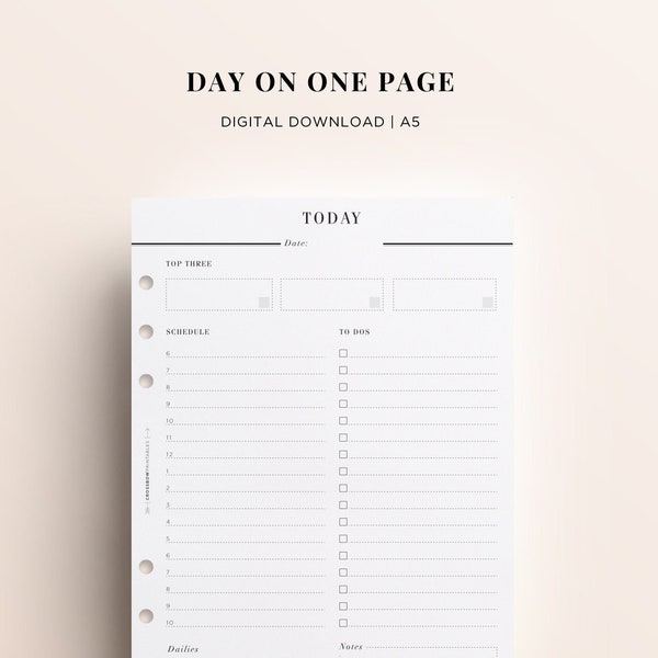 PRINTABLE A5 Day On One Page, Printable Planner Daily, A5 Planner Printable Hourly Planner, DO1P Insert Printable, A5 Daily Planner