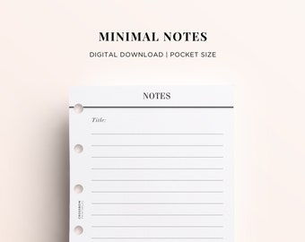 POCKET PRINTABLE Notes Planner Refill, Pocket Size Planner Printable, Minimal Pocket Printable, Chic Planner, Pocket Planner Notes Printable