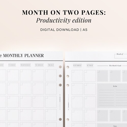 PRINTABLE A5 Monthly Planner Printable Month on Two Pages - Etsy