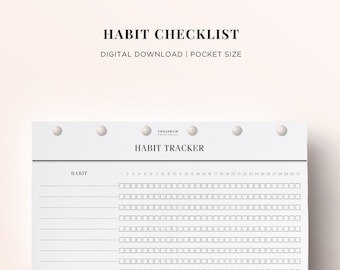 POCKET PRINTABLE Habit Checklist Pocket Planner Printable, Printable Habit Tracker Pocket Size, Printable Pocket Size Planner Inserts