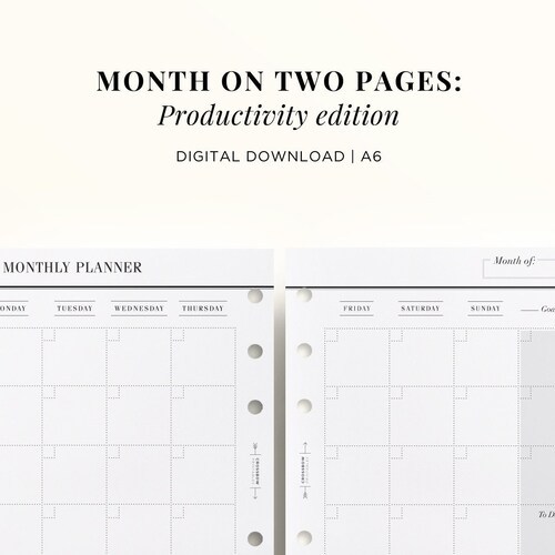 PRINTABLE A6 Month on Two Pages Printable A6 Monthly Calendar - Etsy UK