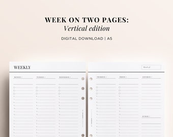 PRINTABLE A5 Weekly Planner Pages, A5 Printable Week On Two Pages, A5 Weekly Insert Printable, Planner Inserts Printable, Hourly Schedule