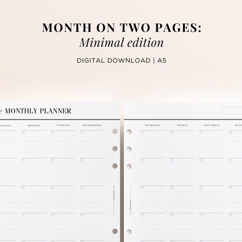 PRINTABLE A5 Monthly Planner Printable Month on Two Pages - Etsy