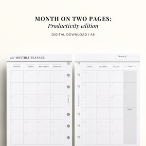 PRINTABLE A6 Month on Two Pages Printable, A6 Monthly Calendar Printable, Undated Monthly Insert, A6 Planner Printable - Etsy
