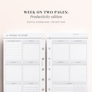 POCKET PRINTABLE Week on Two Pages Printable Inserts, Printable Weekly Inserts for Pocket Size Planners, Filofax Pocket, Kikki K Small LV pm