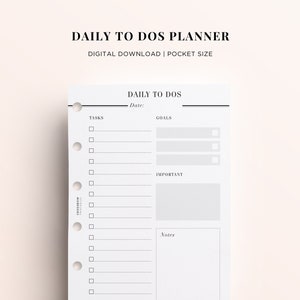 PRINTABLE POCKET Daily To Dos Planner Printable, Pocket Size Printable To Do List, Pocket Daily Inserts, Printable Day Per Page