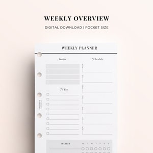 POCKET PRINTABLE Week On One Page Printable Inserts Pocket Ring, Weekly Inserts for Pocket, Minimal Planner Printable, Week at a Glance