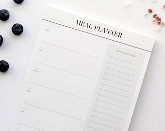 Meal Planner Notepad with Shopping List / Grocery List - A5 Weekly Menu Planner, Minimal Meal Plan with 50 Tear-Off Sheets