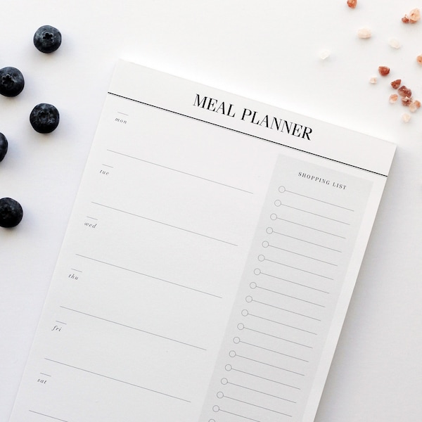 Meal Planner Notepad with Shopping List / Grocery List - A5 Weekly Menu Planner, Minimal Meal Plan with 50 Tear-Off Sheets