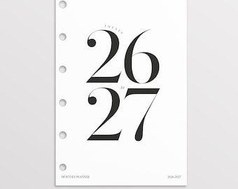 Insertos de agenda de bolsillo 2026-2027 para planificador mensual, insertos impresos de agenda de bolsillo de mitad de año, insertos impresos mensuales con fecha para agenda Filofax.