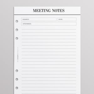 Appunti di riunione STAMPATI A5 / Inserti stampati Filofax / Inserti stampati Kikki K / Planner di lavoro / Inserti stampati Agenda LV / Inserti per planner