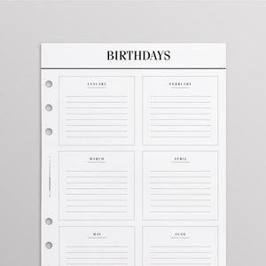 Birthdays & Anniversaries: A5 Planner Inserts
