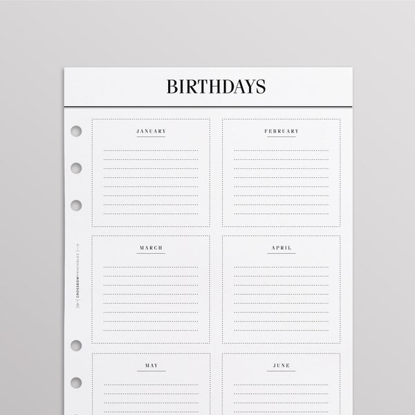 PRINTED Kikki K Inserts | At A Glance A5 Filofax Inserts, Anniversary Birthday Pages, LV Agenda GM Inserts, Birthday Calendar Planner Refill