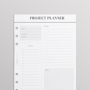 PRINTED Project Planner Pages A5 | Projects To Do List | Work Planner |  Filofax A5, Kikki K Large, LV GM Agenda Inserts | Planner Inserts