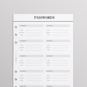 PRINTED Password Keeper A5 | Password Log | Printed Planner Refills | Crossbow Planner Co Planner Pages | Minimal Black And White Planner