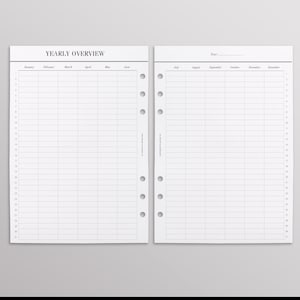 PRINTED Yearly Overview Planner | At A Glance A5 Filofax Inserts, LV Agenda GM Inserts | Perpetual Yearly planner