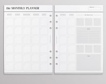 PRINTED MO2P Productivity Edition | Monthly Planner Inserts | Month On Two Pages | Printed Inserts | Kikki K Large, Filofax A5, LV Agenda GM
