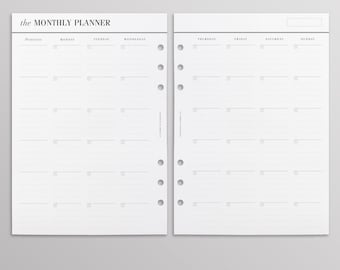 PRINTED MO2P Minimal Edition | Monthly Planner Inserts | Month On Two Pages | Printed Inserts | Kikki K Large, Filofax A5, LV Agenda GM