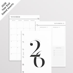 Inzetvellen voor de zakagenda november-december 2026 | Filofax zakagenda voor de week en maand tot eind 2026 | Uitbreidingsset 2027