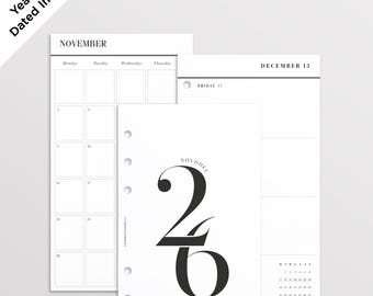 Nov-Dec Personal Planner Inserts 2026 | Weekly & Monthly Filofax Planner Inserts for the end of 2026 | 2027 Extension Set