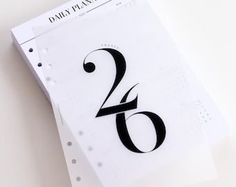 Planificador diario 2026, tamaño A5, recambio con fecha impresa, 386 páginas, insertos con fecha para agenda LV GM y Filofax.