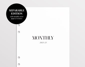 Printed Separable 2024-2025 Monthly Planner Inserts (To Use with Monthly Dividers), A5 Month on Two Pages, Filofax A5, LV GM Agenda