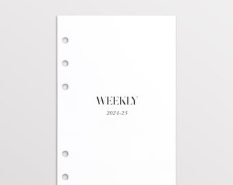 2024-2025 Personal Weekly Insert, Dated Weekly Planner Inserts, 2024-25 Filofax Personal Inserts Weekly, Printed Personal Size Inserts