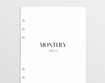 Printed 2024-2025 Monthly Planner, A5 Dated Planner Inserts, A5 Month on Two Pages, Kikki K Large Filofax A5 LV GM Agenda, Academic Monthly