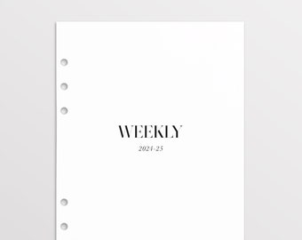 2024-2025 Weekly Planner Inserts A5, Printed Refill, Dated Filofax A5 Inserts, Mid Year Diary, Academic Planner, Weekly Schedule