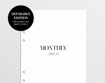 Printed Separable 2023-2024 Monthly Planner Inserts (To Use with Monthly Dividers), A5 Month on Two Pages, Filofax A5, LV GM Agenda