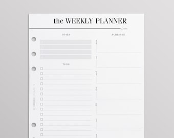 PRINTED A5 Weekly Planner Inserts | Weekly To Do List | Week On One Page | Filofax Planner Pages, Kikki K Planner Pages, Work Planner