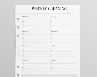 PRINTED Weekly Cleaning Schedule | Cleaning Checklist | Cleaning Planner Pages |  Chore Chart Inserts | A5 Planner Inserts Printed