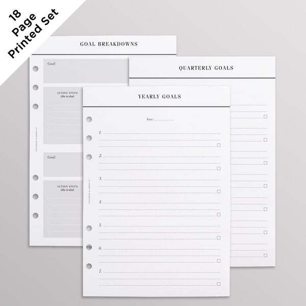 PRINTED Goal Planner Pack | A5 Planner Inserts Printed | Goal Setting Minimal Planner Refills | Goal Planning Filofax, Kikki K Large Inserts