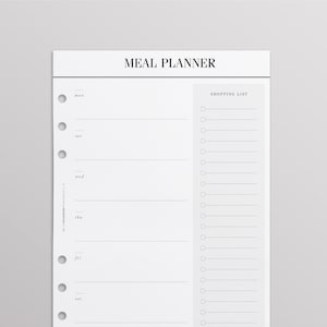 PRINTED Meal Planner Inserts A5 | Shopping List, Grocery List Planner Refill | Menu Planner | Meal Planning | Filofax Kikki K Planner Insert