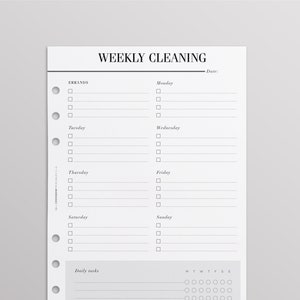 PRINTED Weekly Cleaning Schedule | Cleaning Checklist | Cleaning Planner Pages |  Chore Chart Inserts | A5 Planner Inserts Printed