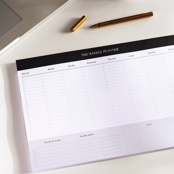 Executive Weekly Desk Pad, Minimal To Do Notepad, Weekly Calendar Notepad, A4 Daily Desk Planner with 50 Tear-Off Sheets
