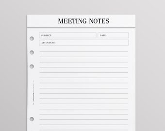 PRINTED Meeting Notes A5 | Filofax Printed Inserts | Kikki K Printed Inserts | Work Planner | LV Agenda Printed Inserts | Planner Inserts