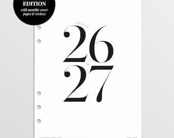 Insertos para planificador mensual separables 2026-2027 (para usar con separadores mensuales), impresión A5 de meses en dos páginas / Filofax A5, recambios para agenda LV GM