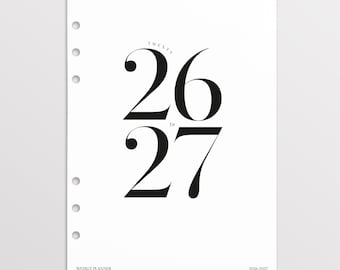 Recambios para agenda semanal A5 2026-2027, recambios impresos, recambios fechados para Filofax A5, agenda de mitad de año, planificador académico, horario semanal.