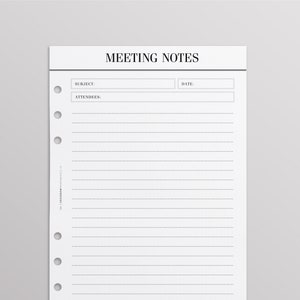 PRINTED Meeting Notes A5 Filofax Printed Inserts Kikki K -  UK