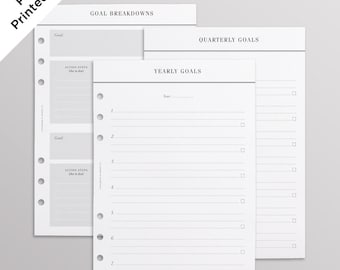 PRINTED Goal Planner Pack | A5 Planner Inserts Printed | Goal Setting Minimal Planner Refills | Goal Planning Filofax, Kikki K Large Inserts