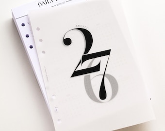 Recambios para agenda diaria 2026-2027, tamaño A5 / Recambio de agenda con fecha impresa por página, 386 páginas, recambios con fecha para agendas LV GM y Filofax.