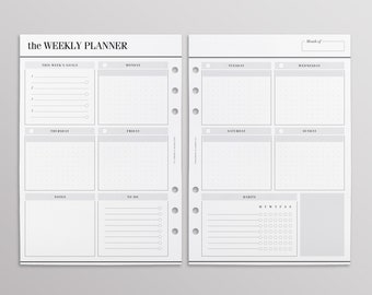 PRINTED WO2P Productivity Edition | Weekly Planner Inserts | Week On Two Pages | Undated Planner Calendar | Yearly Planner Pages for Kikki K