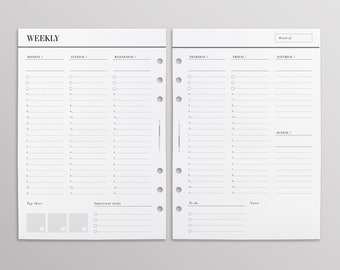 PRINTED WO2P Vertical Edition | A5 Weekly Planner Inserts | Week On Two Pages | Undated Planner Calendar | Weekly Hourly Schedule Planner