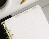 Customisable Top Tab Planner Dividers 4-Tab Leather Card | A5 or Personal size | 30+ Tab Labels To Choose From | Minimal Planner Tabs