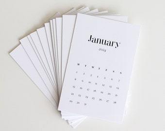 Printed 2024 Monthly Planner Cards | Calendar Journalling Cards | Minimal Mini Calendar Cards
